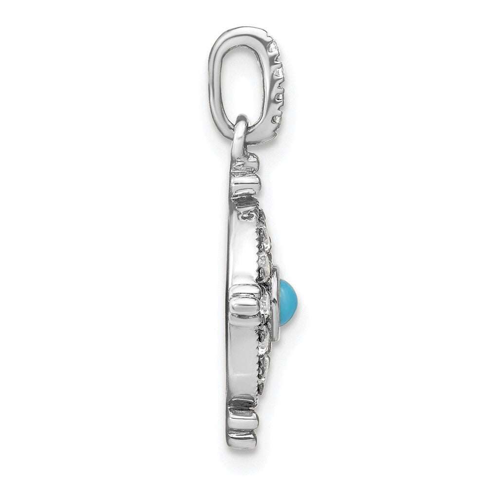 14k White Gold Turquoise and White Topaz Pendant for Women