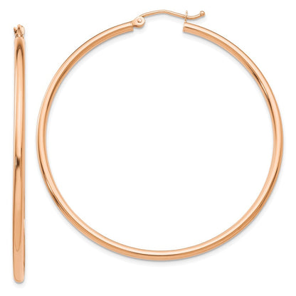 14K Rose Gold Polished 2mm Lightweight Tube Hoop Earrings