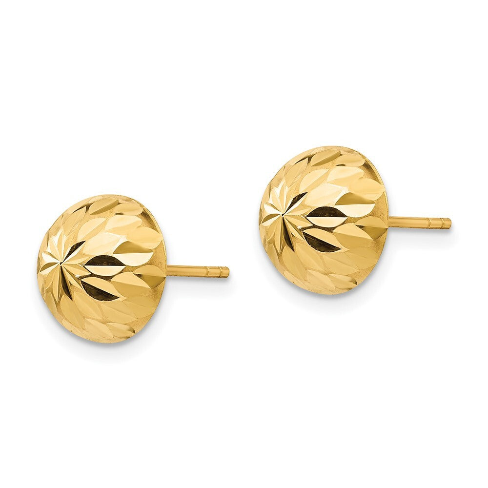 14k Yellow Gold Polished & Diamond-Cut 9mm Button Stud Earrings Gift for Women
