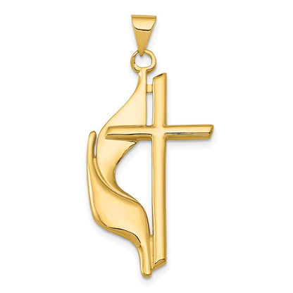 14k Yellow Gold Polished Cross Drape Pendant