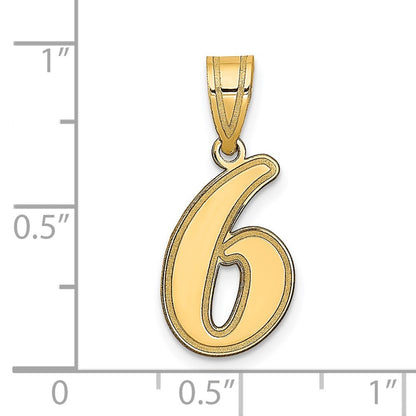 14k Yellow Gold Brushed Border Script Number 6 Pendant