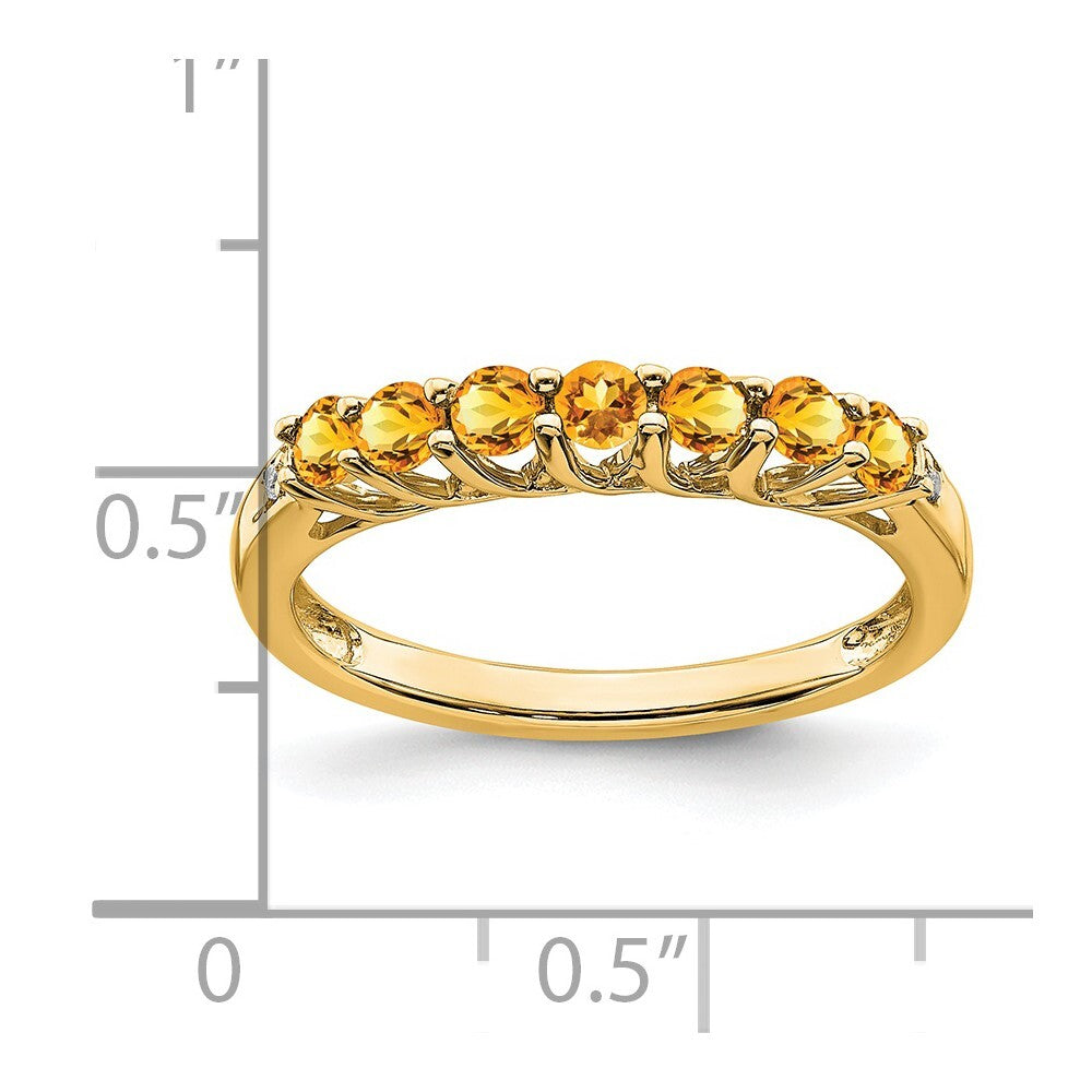 14K Yellow Gold Citrine and Diamond 7-stone Ring Size 7