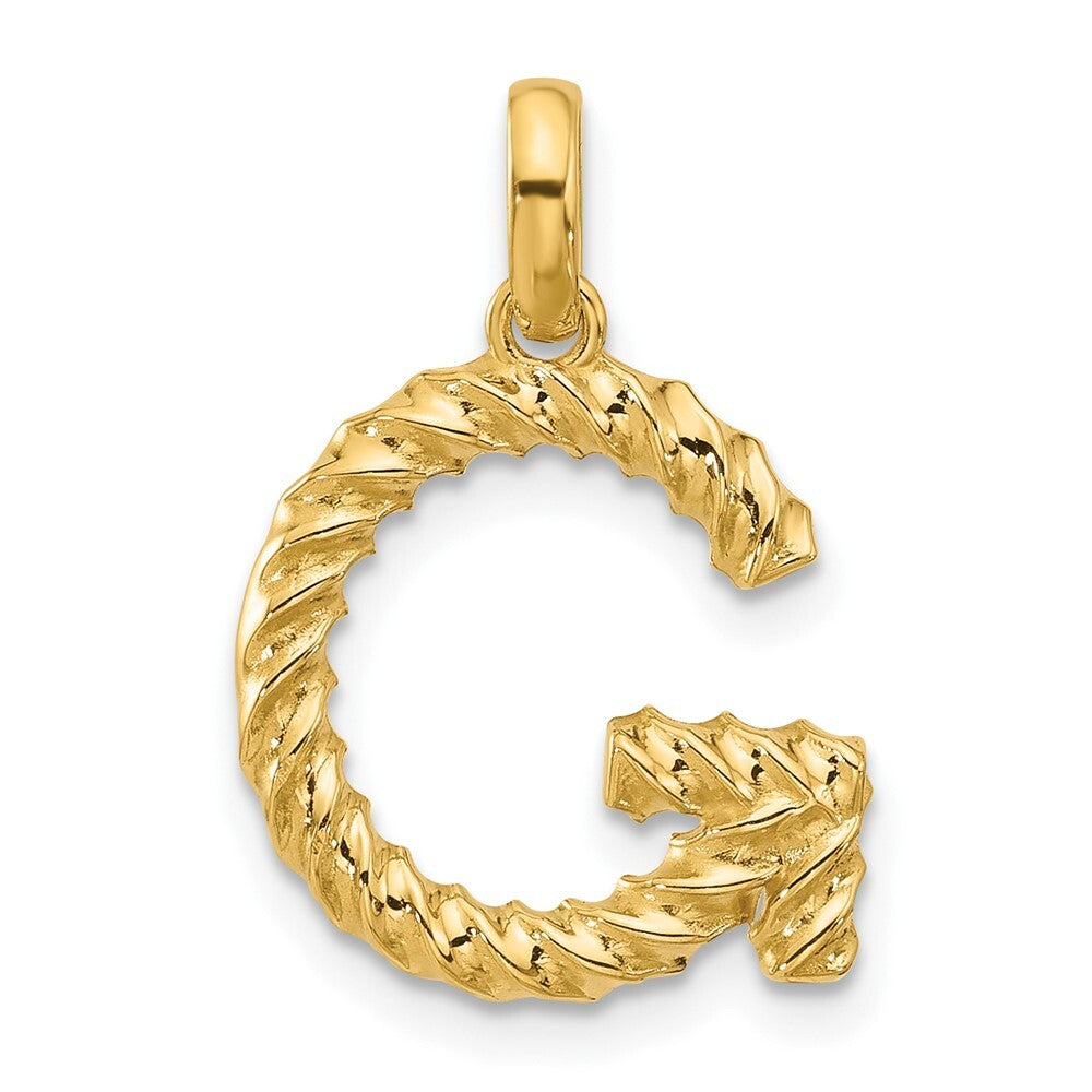 14k Yellow Gold Fancy Twist Letter G Pendant for Women