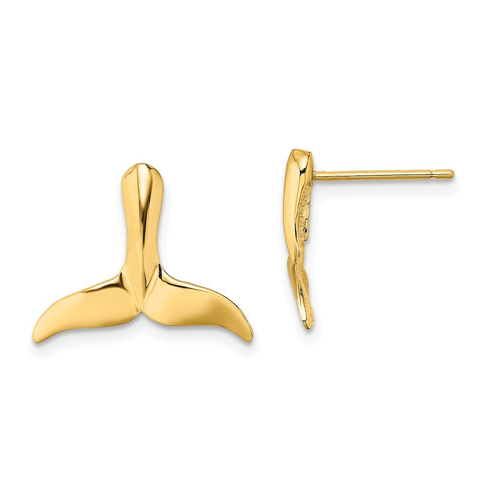 14k Yellow Gold 2-D Whale Tail Stud Earrings Gift for Women