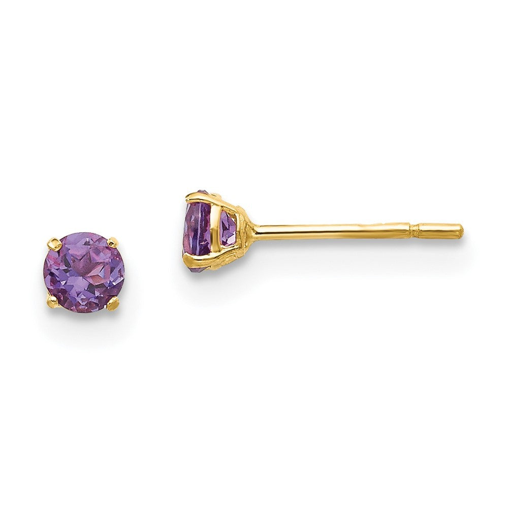 14k Yellow Gold Round Amethyst 3mm Earrings
