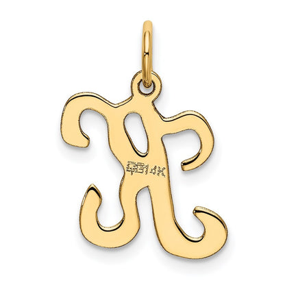 14k Yellow Gold Script Letter K Initial Charm Pendant for Women