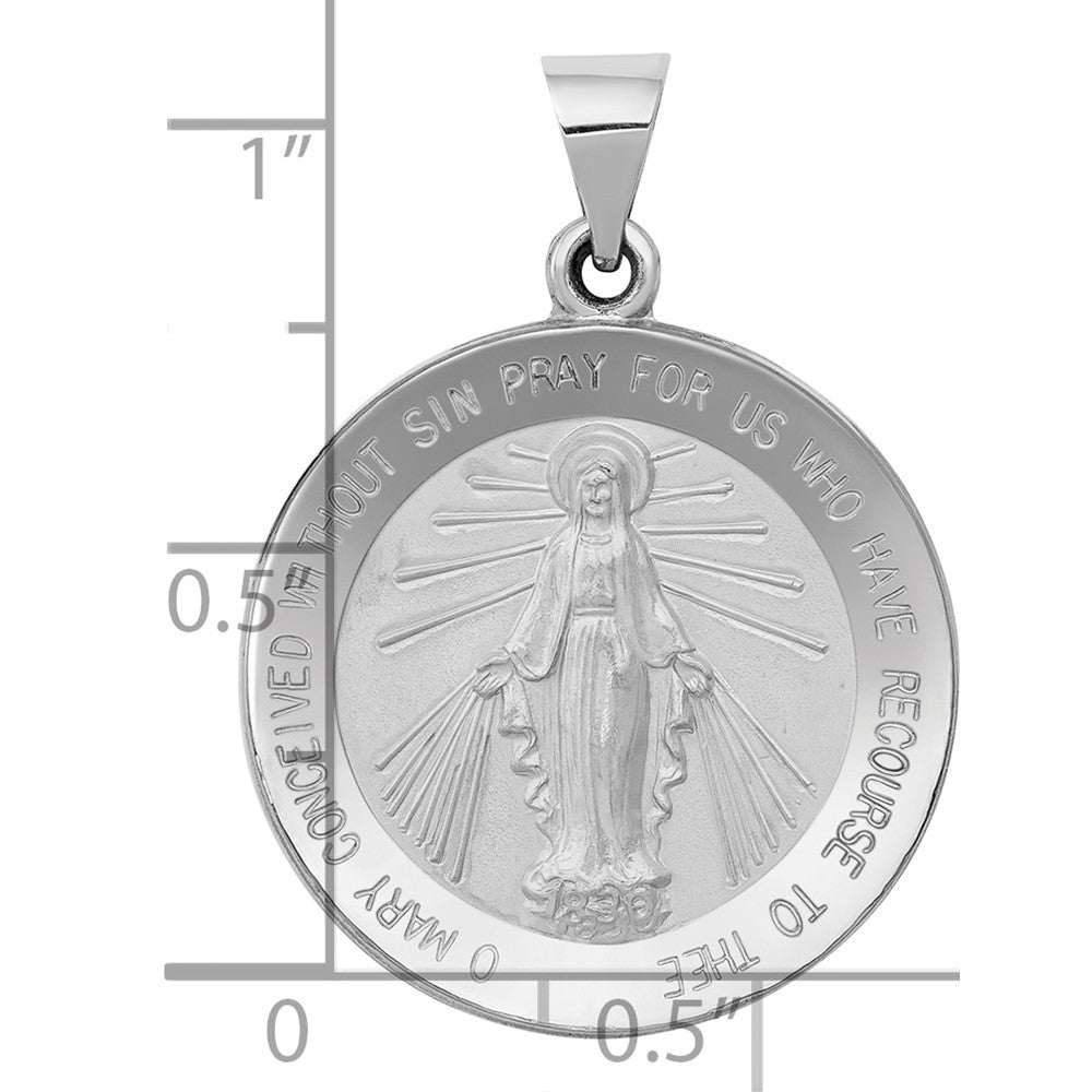 14k White Gold Polished Satin Miraculous Medal Hollow Pendant