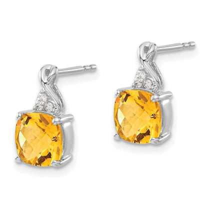 14K White Gold Checkerboard Citrine and Diamond Drop & Dangle Earrings