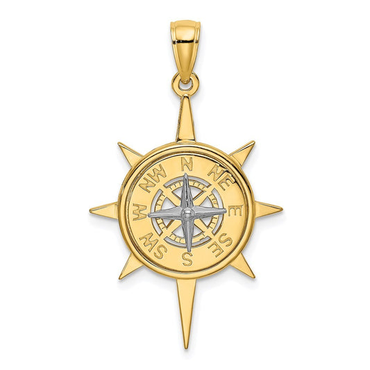 14K Two-Tone Gold Star w Nautical Compass Charm