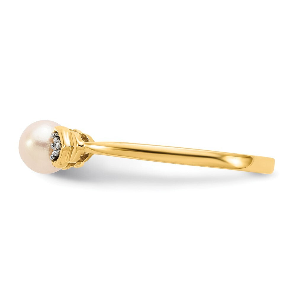 14K Yellow Gold FW Cultured Pearl and Diamond Ring