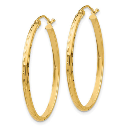 14k Yellow Gold Lightweight Diamond-cut Oval Hoop Earrings