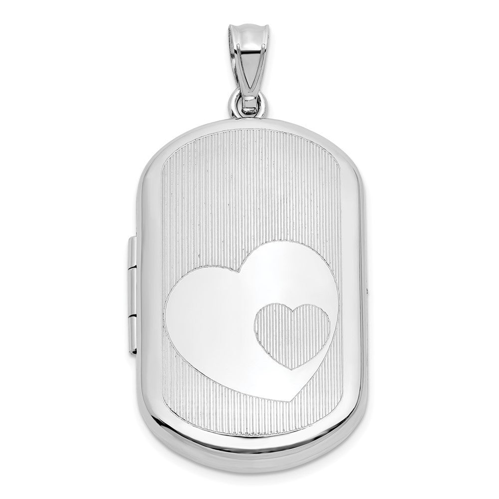 Sterling Silver Polished Front Brushed Back Two Hearts 20mm Rectangle Locket