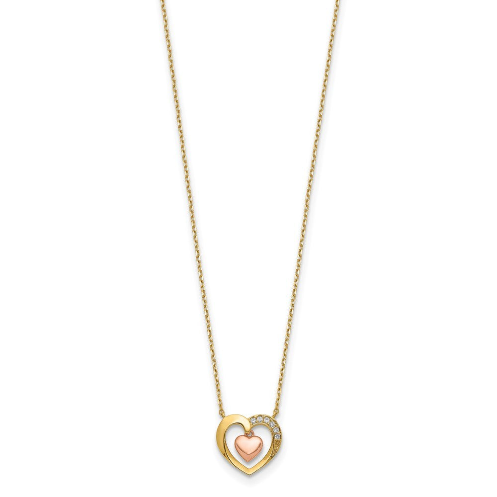 14K Two-tone Gold Hearts CZ 18 inch with 2 inch ext. Necklace