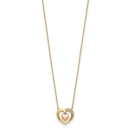 14K Two-tone Gold Hearts CZ 18 inch with 2 inch ext. Necklace
