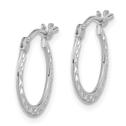 14k White Gold Polished and Diamond-cut Hoop Earrings Gift for Women