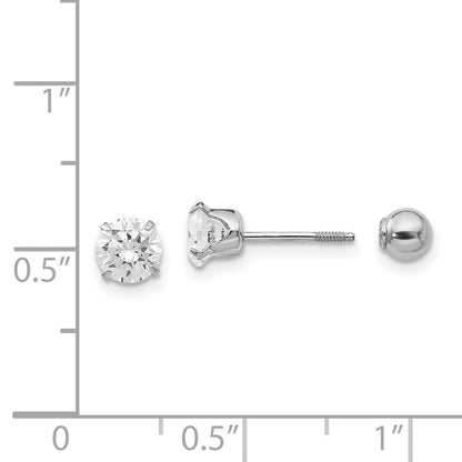 14k White Gold 5mm Cubic Zirconia and 4mm Ball Reversible Stud Earrings