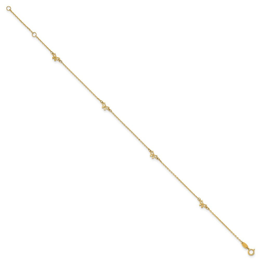 14k Yellow Gold Polished Bows 4-station 10" Anklet