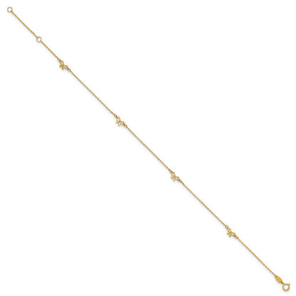 14k Yellow Gold Polished Bows 4-station 10" Anklet