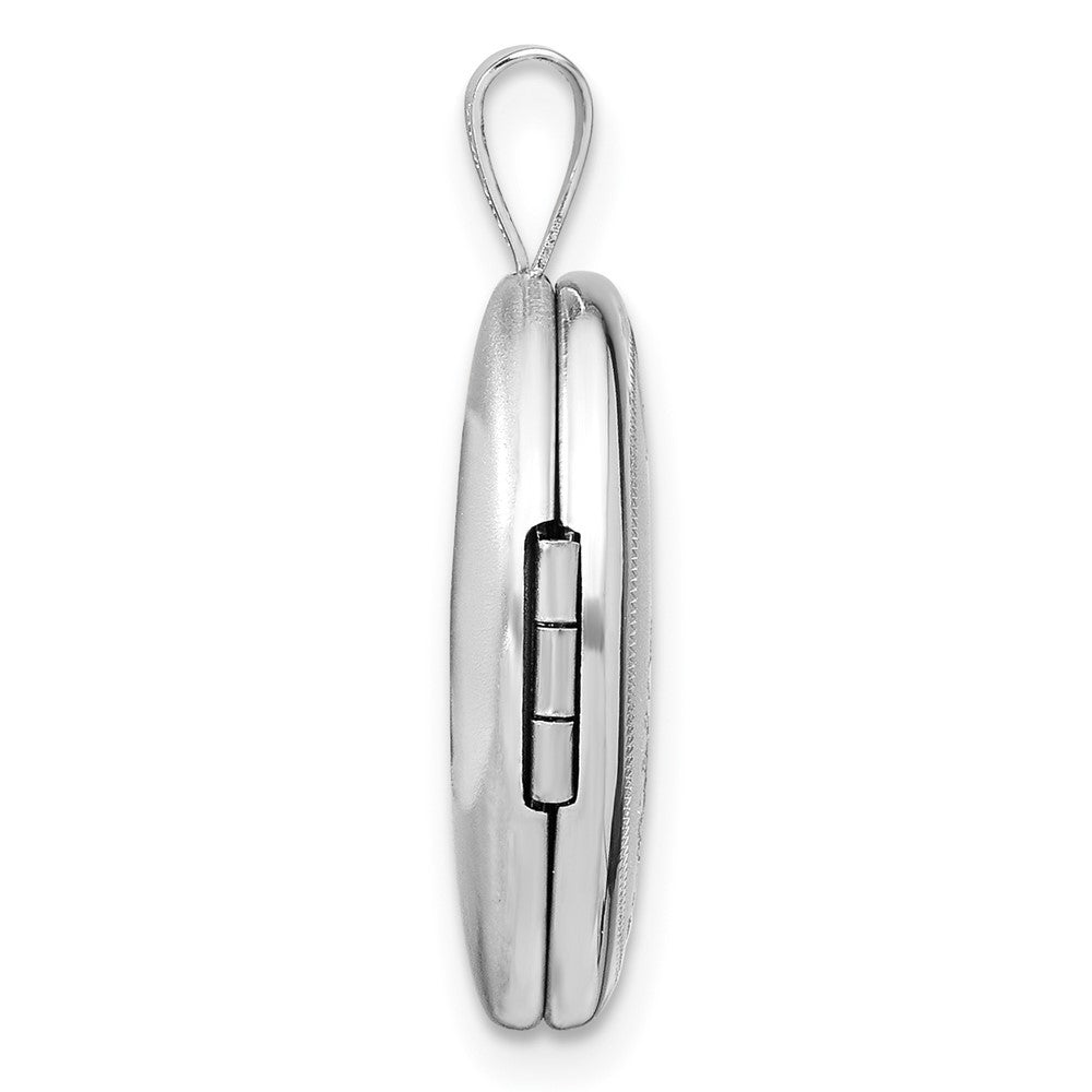 Sterling Silver Rhodium-plated Diamond-Cut First Communion 19x15mm Oval Locket