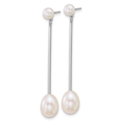 Sterling Silver White Button Teardrop Cultured Pearl Dangle Earrings