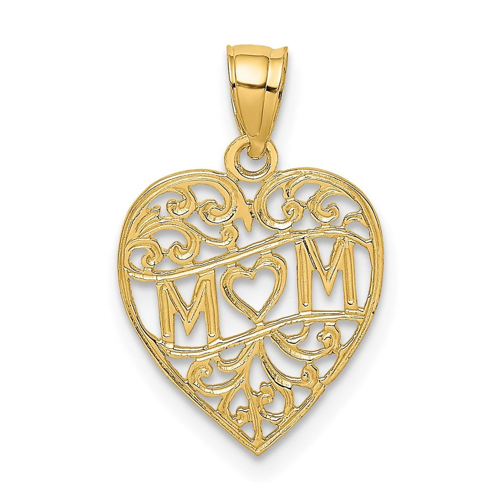 14k Yellow Gold MOM in Heart Charm