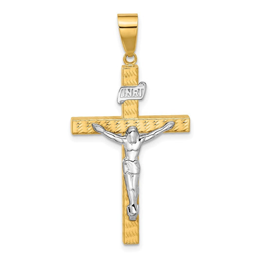 14k Two-tone Gold Polished and Diamond-cut Crucifix Pendant for Women