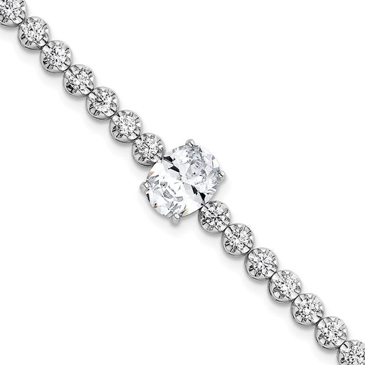 Sterling Silver Rhodium-plated Polished Fancy Oval and Round CZ 7.25" Bracelet