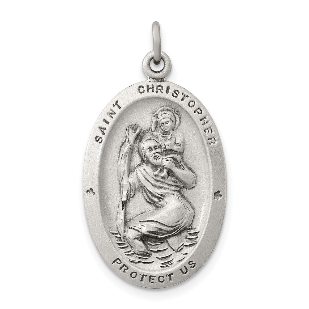 Sterling Silver Antiqued St. Christopher Medal Pendant
