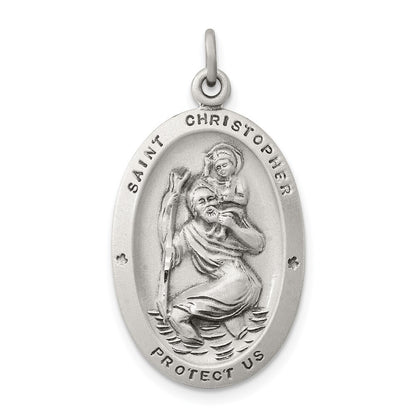 Sterling Silver Antiqued St. Christopher Medal Pendant
