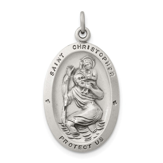 Sterling Silver Antiqued St. Christopher Medal Pendant