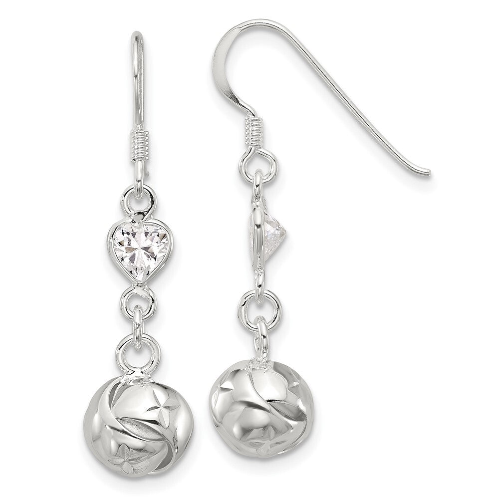 Sterling Silver Polished Cubic Zirconia Knot Dangle Shepherd Hook Earrings