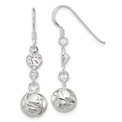 Sterling Silver Polished Cubic Zirconia Knot Dangle Shepherd Hook Earrings