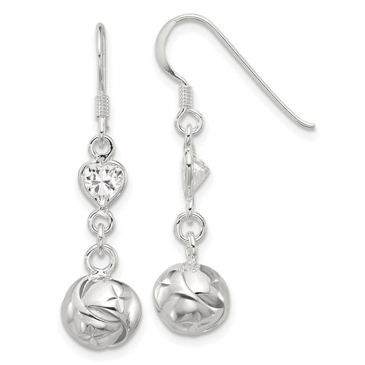 Sterling Silver Polished Cubic Zirconia Knot Dangle Shepherd Hook Earrings