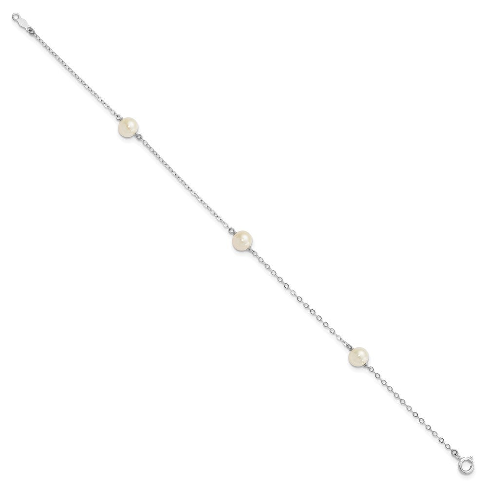 14k White Gold 5-6mm White Round Cultured Pearl 3-Station 7.25" Bracelet