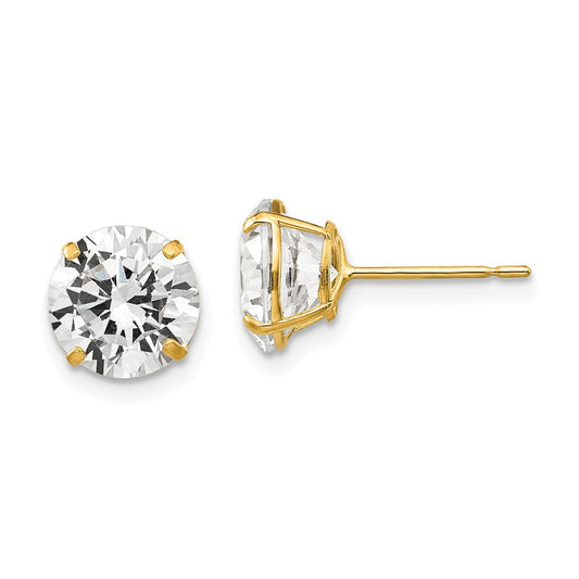 14k Yellow Gold 8mm Round CZ Post Earrings