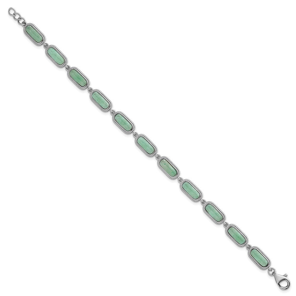 Sterling Silver Rhodium-plated and Twisted Jade Bracelet 7.5" with .25" Ext