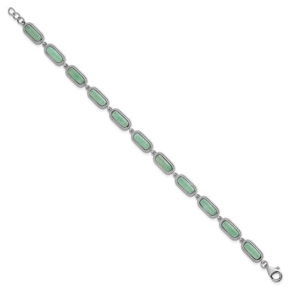 Sterling Silver Rhodium-plated and Twisted Jade Bracelet 7.5" with .25" Ext