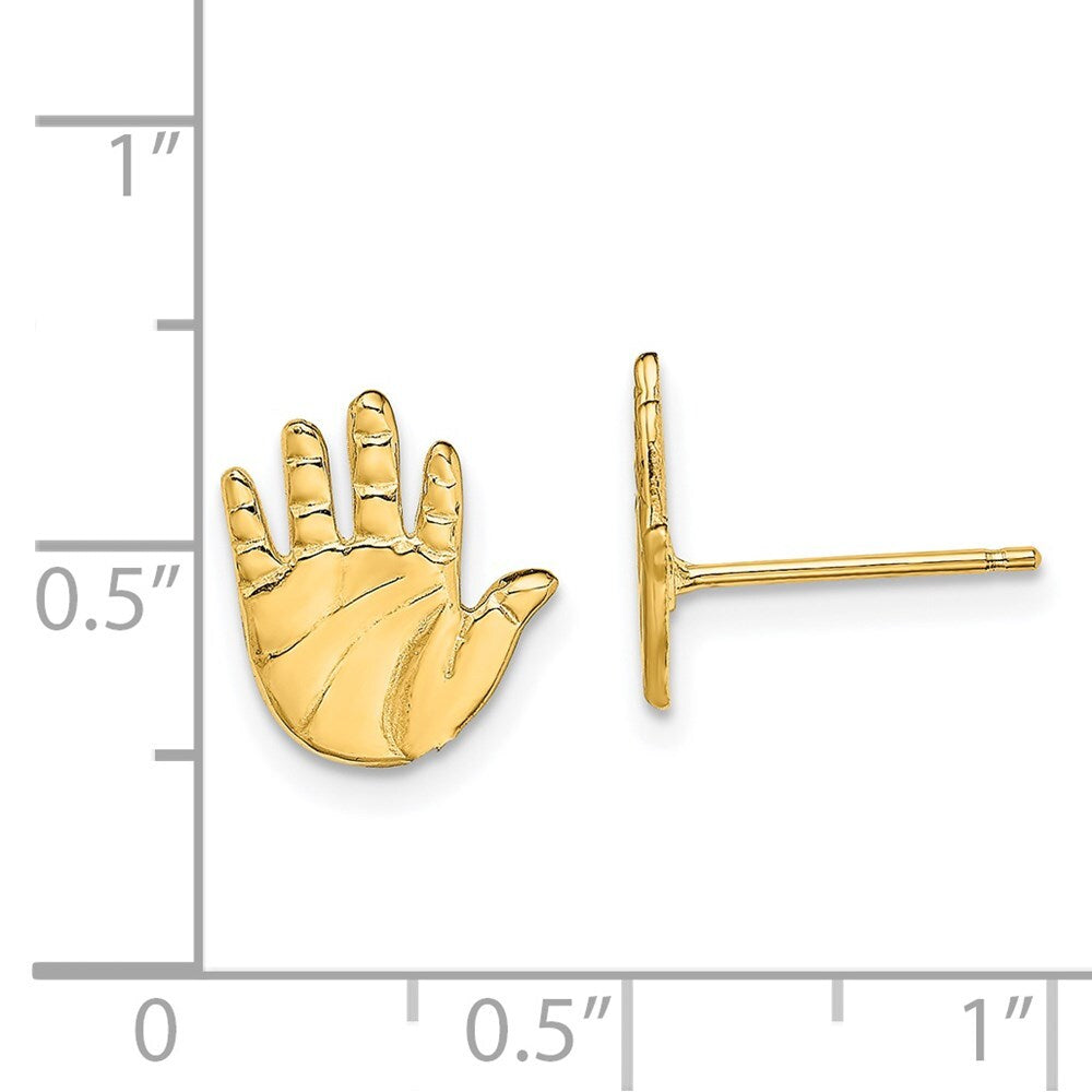 14k Yellow Gold Single Hand Print Stud Earrings Gift for Women