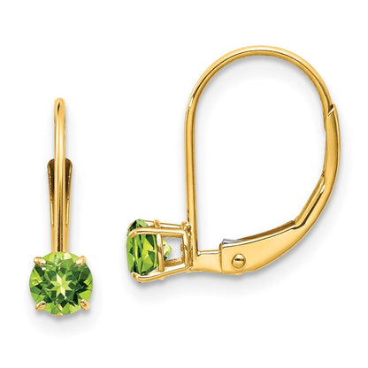14k Yellow Gold 4mm Round August/Peridot Leverback Earrings