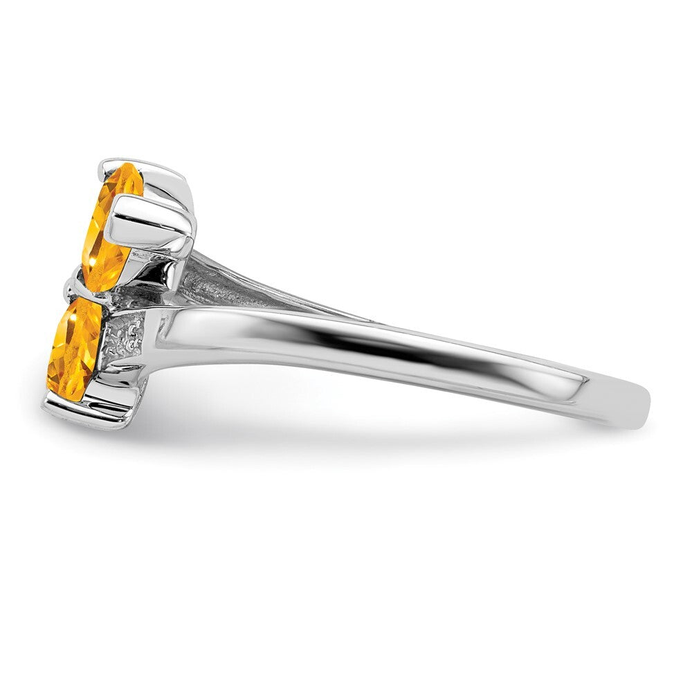 Sterling Silver Rhodium Citrine & Diamond Heart Ring Size 8