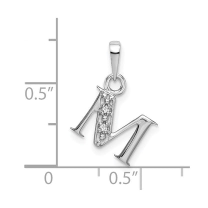 14k White Gold Rhodium-plated Diamond Letter M Initial Pendant