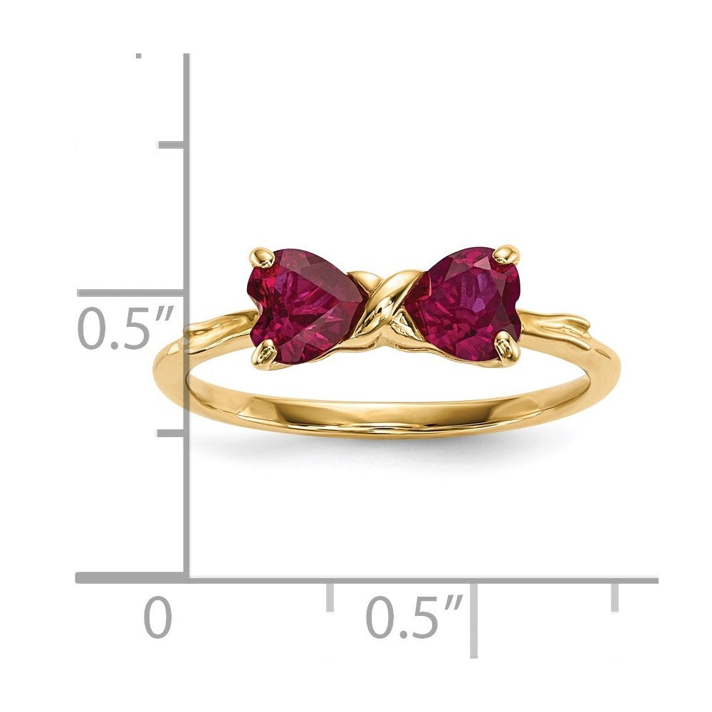14K Yellow Gold Gold Polished Created Ruby Bow Ring