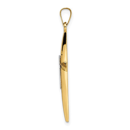 14k Two-tone Gold Polished Solid Double Cross Pendant for Women