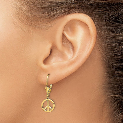 14k Yellow Gold 3-D Peace Symbol Leverback Earrings