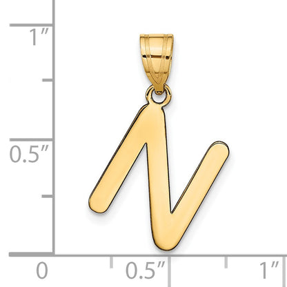 14k Yellow Gold Polished Bubble Letter N Initial Pendant for Women