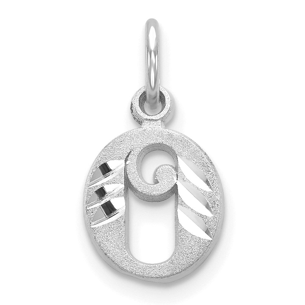 14k White Gold Diamond-cut Letter O Initial Charm Pendant for Women