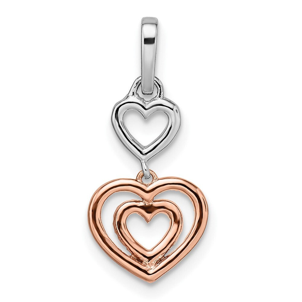 14k Two-tone Gold White and Rose Hearts Dangle Diamond Pendant
