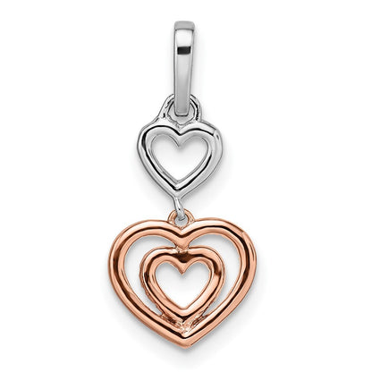 14k Two-tone Gold White and Rose Hearts Dangle Diamond Pendant