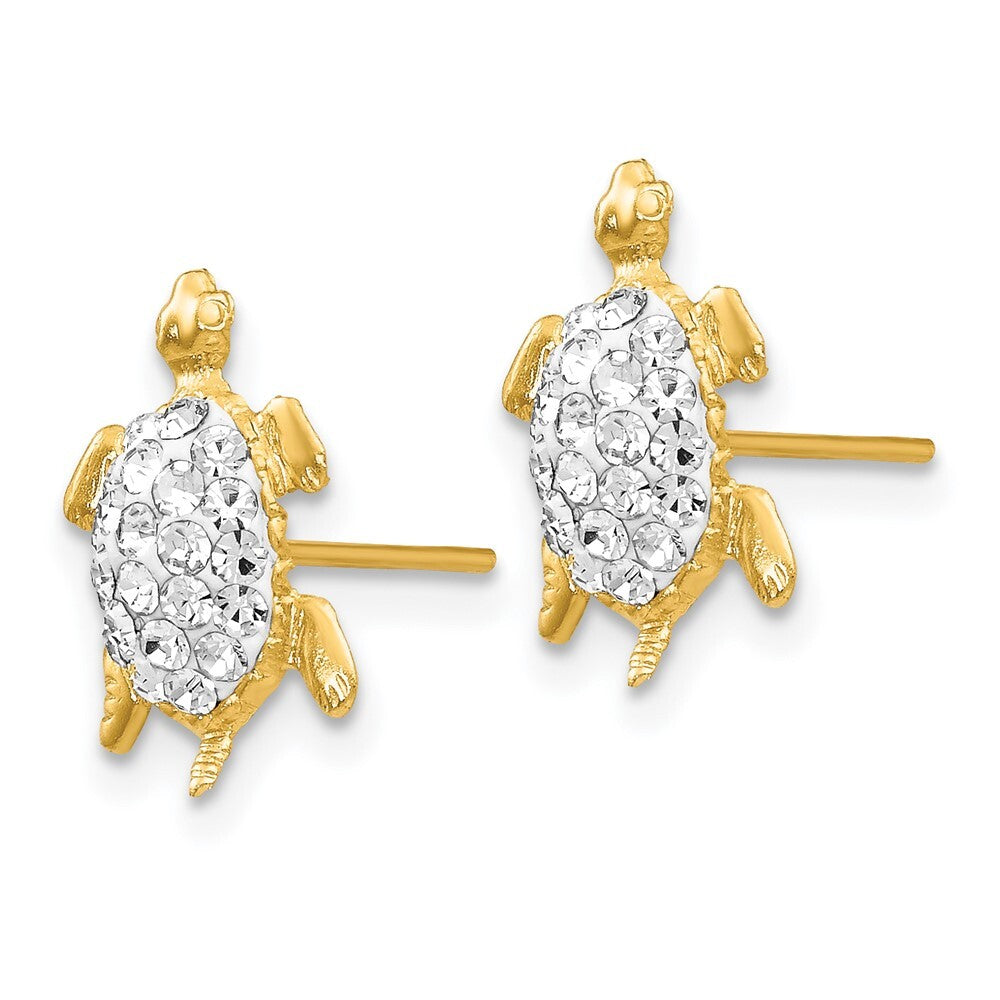 14k Yellow Gold Crystal White Turtle Stud Earrings