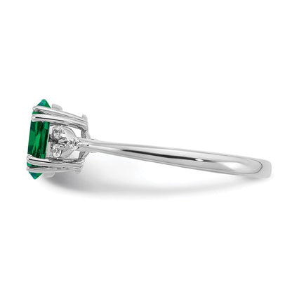 Sterling Silver Rhodium-plated Created Emerald and Diamond Ring Size 8